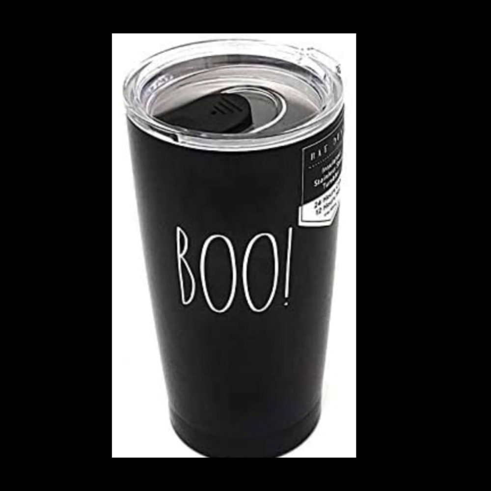 Rae Dunn by Magenta, BOO! Brand New tumbler, 17oz, black, with white lettering